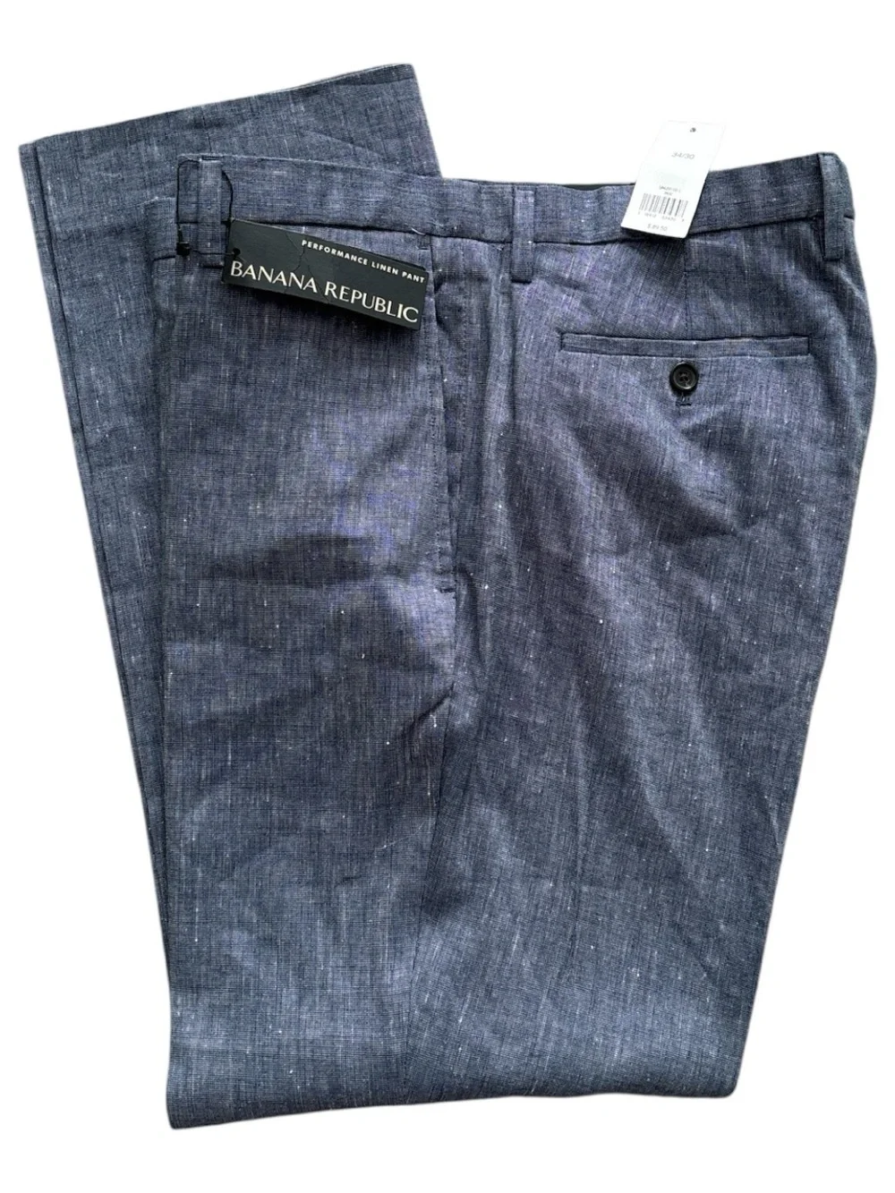 Banana Republic Men’s Blue Performance Linen Blend Pants Basket Weave Blue 34x30